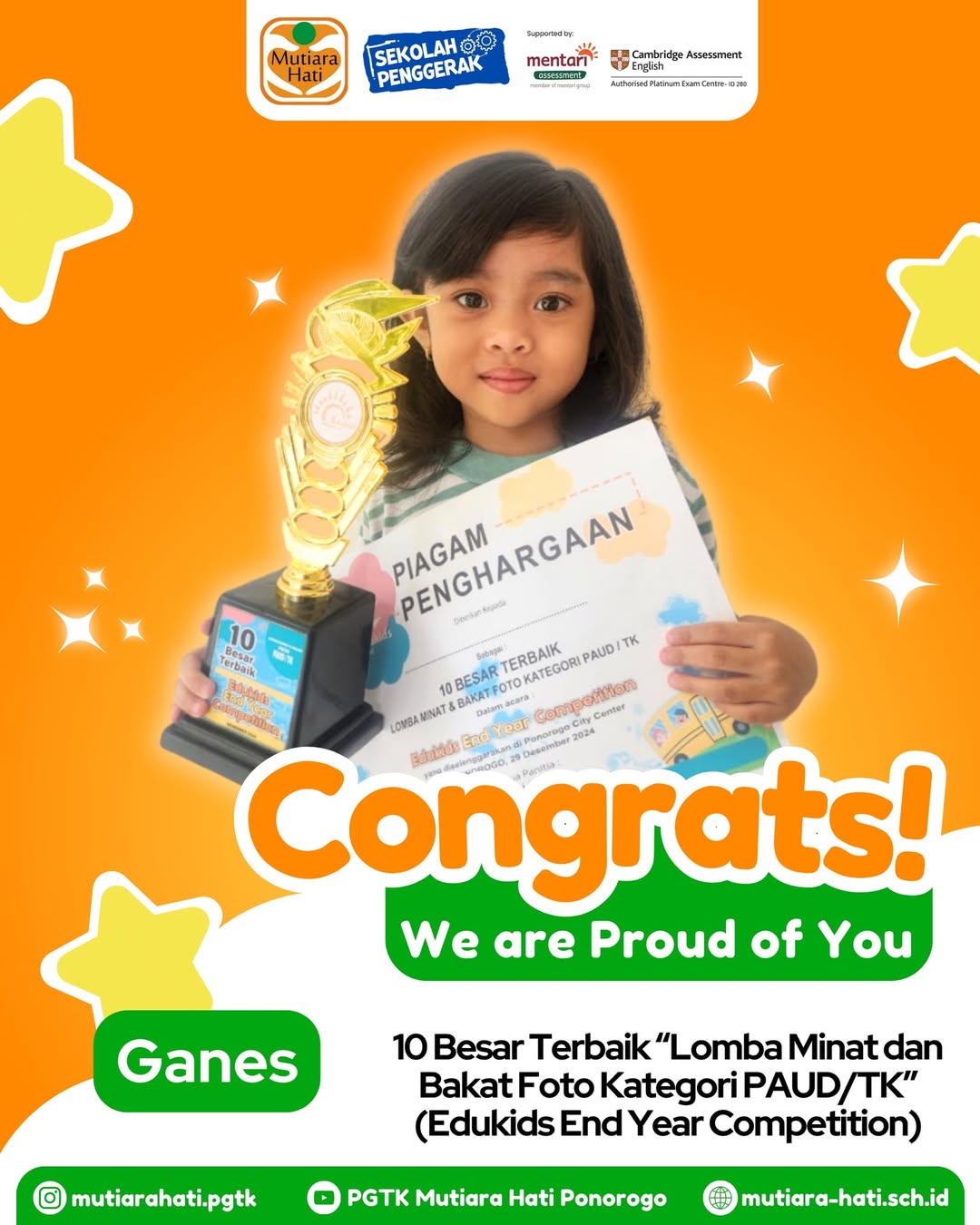 Ganes 10 Besar Terbaik Lomba Minat dan Bakat Foto Kategori PAUDTK (Edukids end Year Competition)