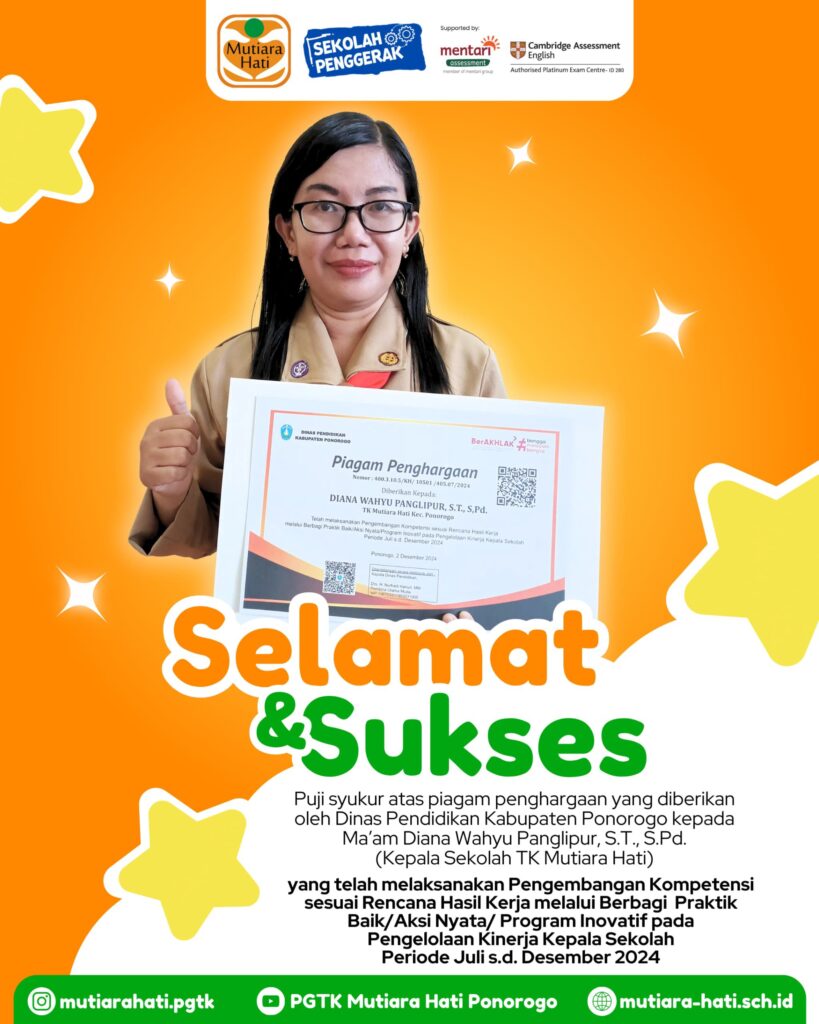 Selamat & Sukses melaksanakan Pengembangan Kompetensi sesuai Rencana Hasil Kerja Melalui Berbagi Praktik Baik Aksi Nyata Program inovatif pada Pengelolaan Kinerja Kepala Sekolah periode Juli - Desember 2024